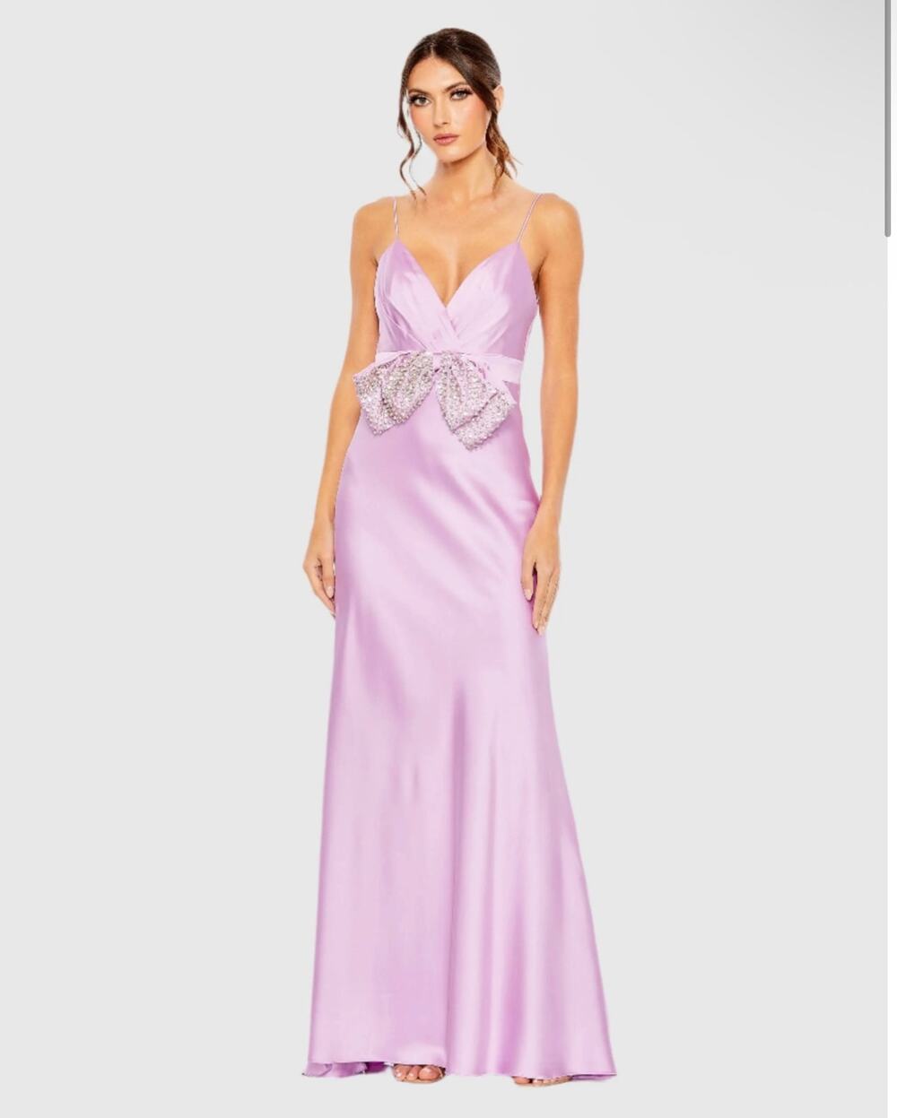 Mac Duggal Purple Rhinestone Bow Cami Draped Trumpet Gown Sz 4